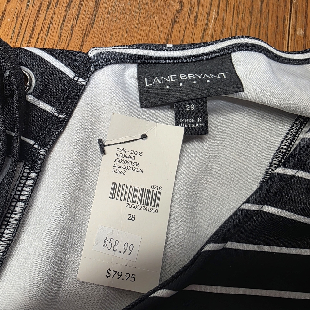 NWT Lane Bryant Black White Stripe Short Sleeve Plus Size 28 Dress - Picture 3 of 9